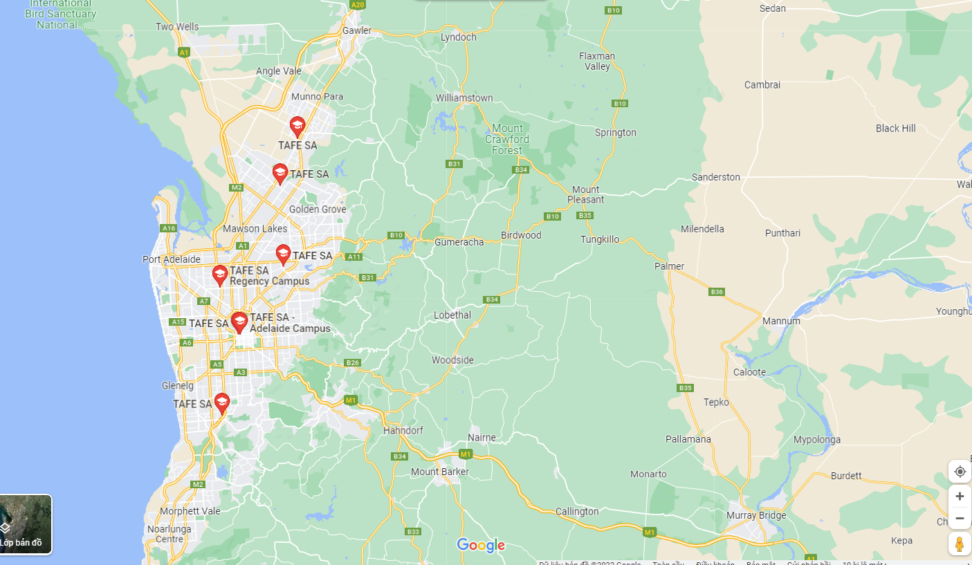 Tafe South Australia (TAFE SA) có nhiều cơ sở trải dài khắp Nam Úc